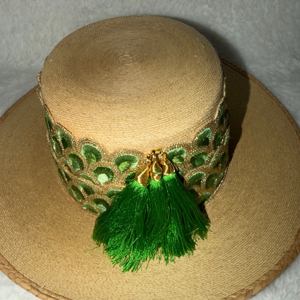 Chic Tan and Green Women's Hat with Gold Accents (H036)